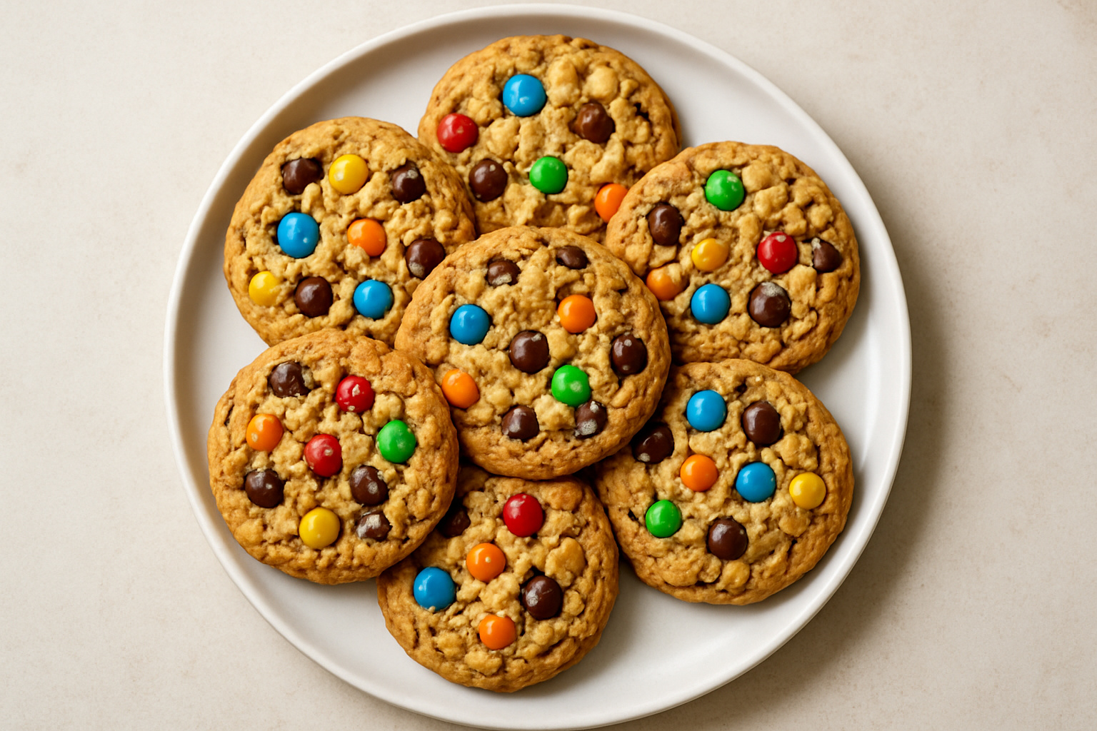Chewy Monster Cookies, overhead view