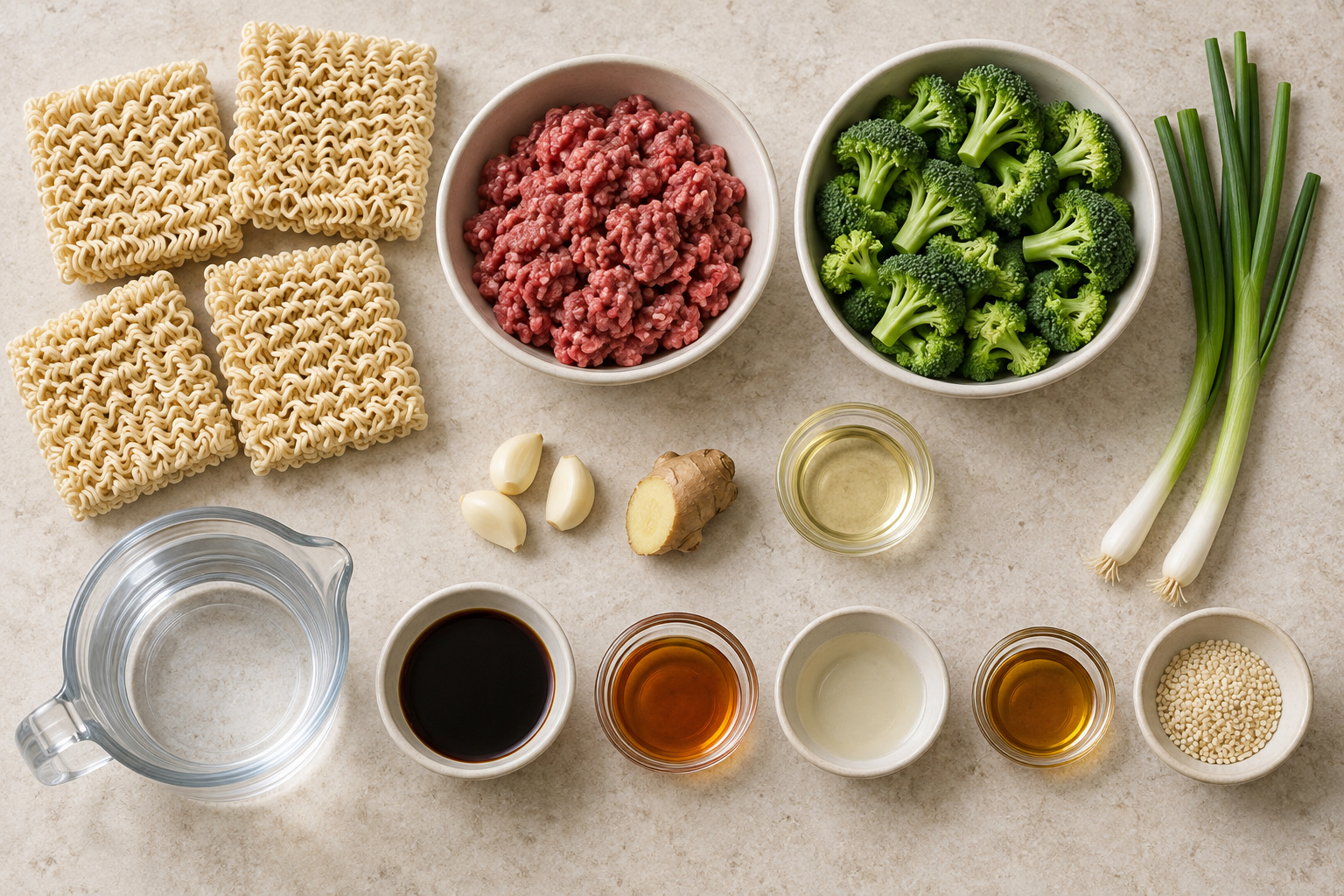 Ingredients for Ginger-Sesame Beef & Broccoli Noodles