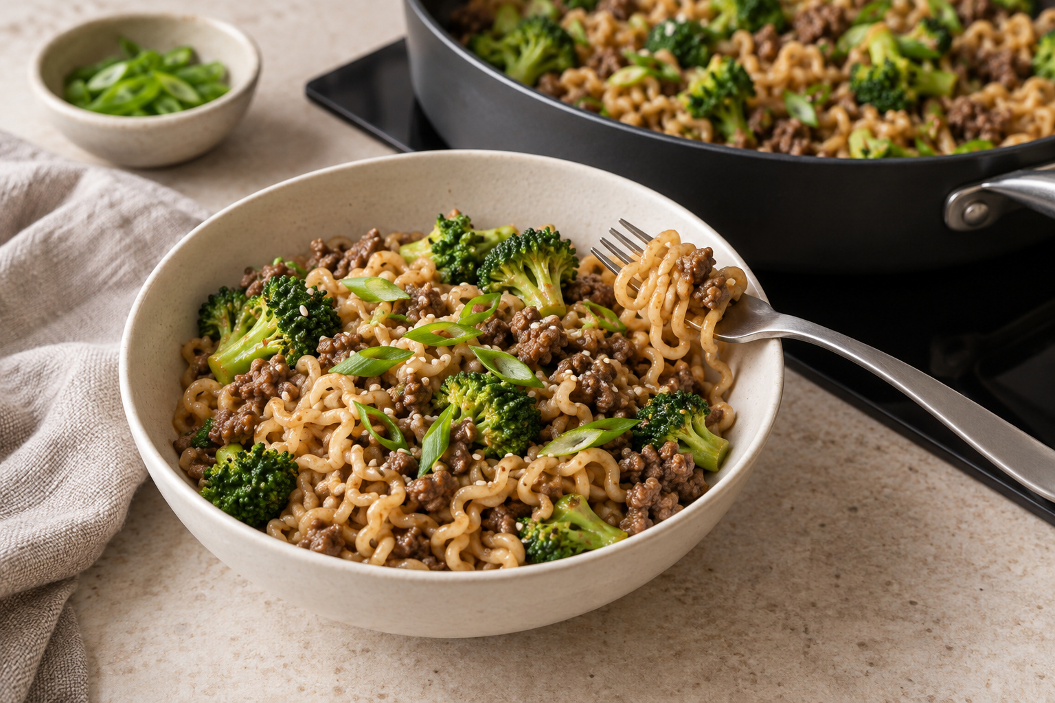 Ginger-Sesame Beef & Broccoli Noodles, ready to serve