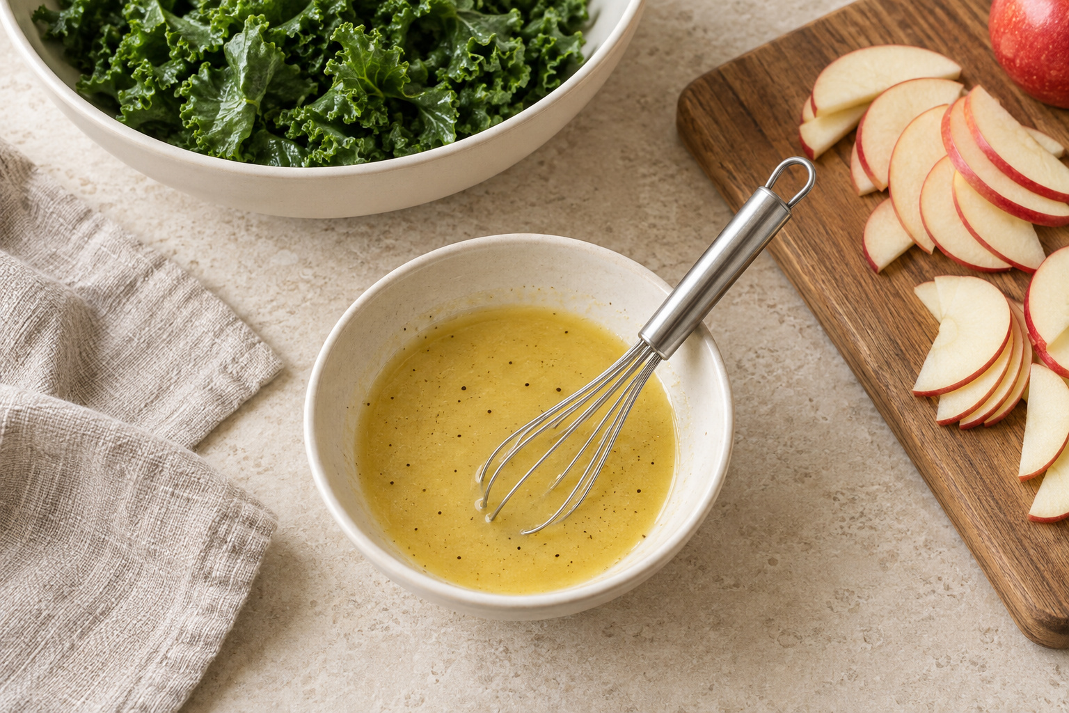 Step 4: Make the dressing and cut the apple