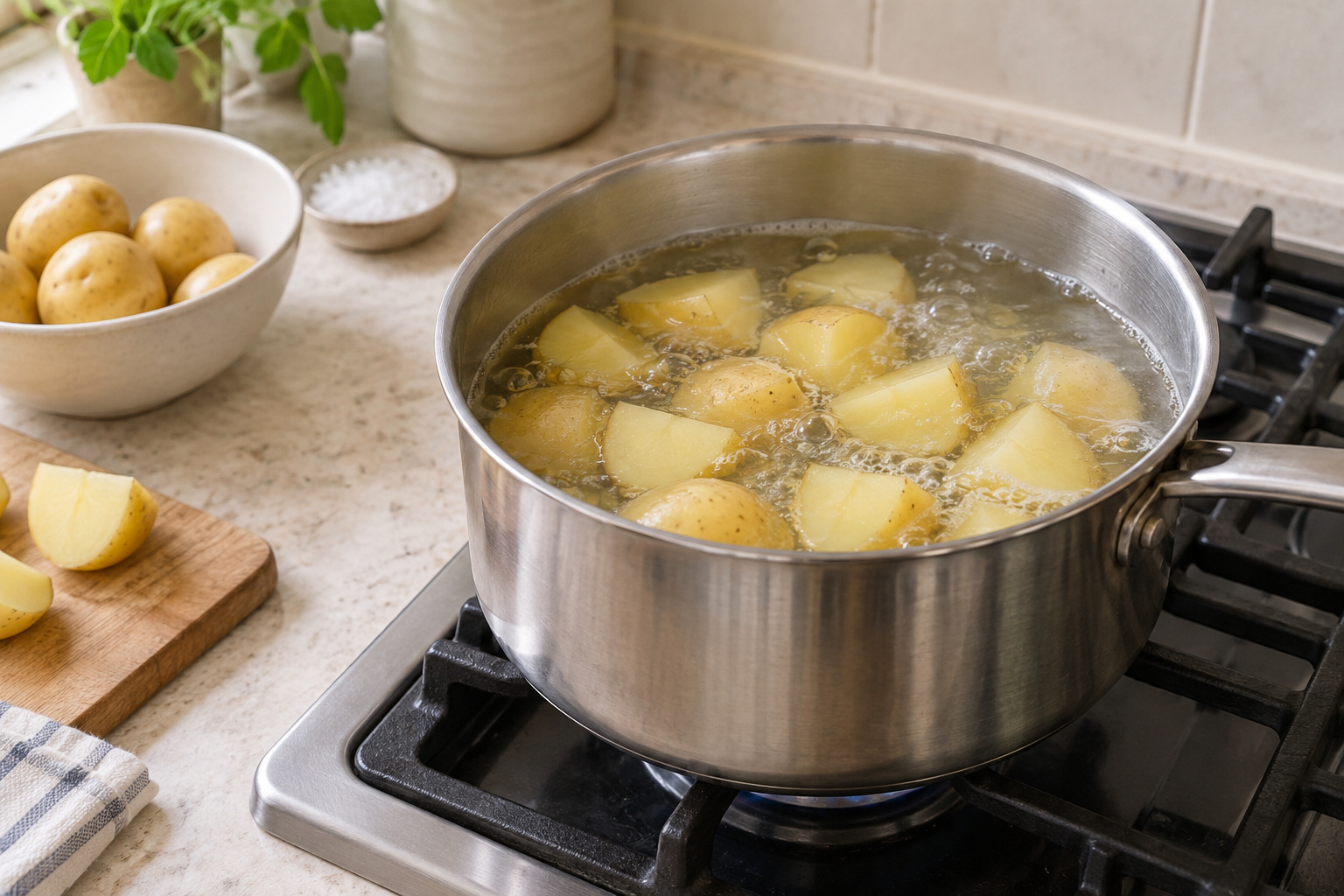 Step 1: Start the potatoes