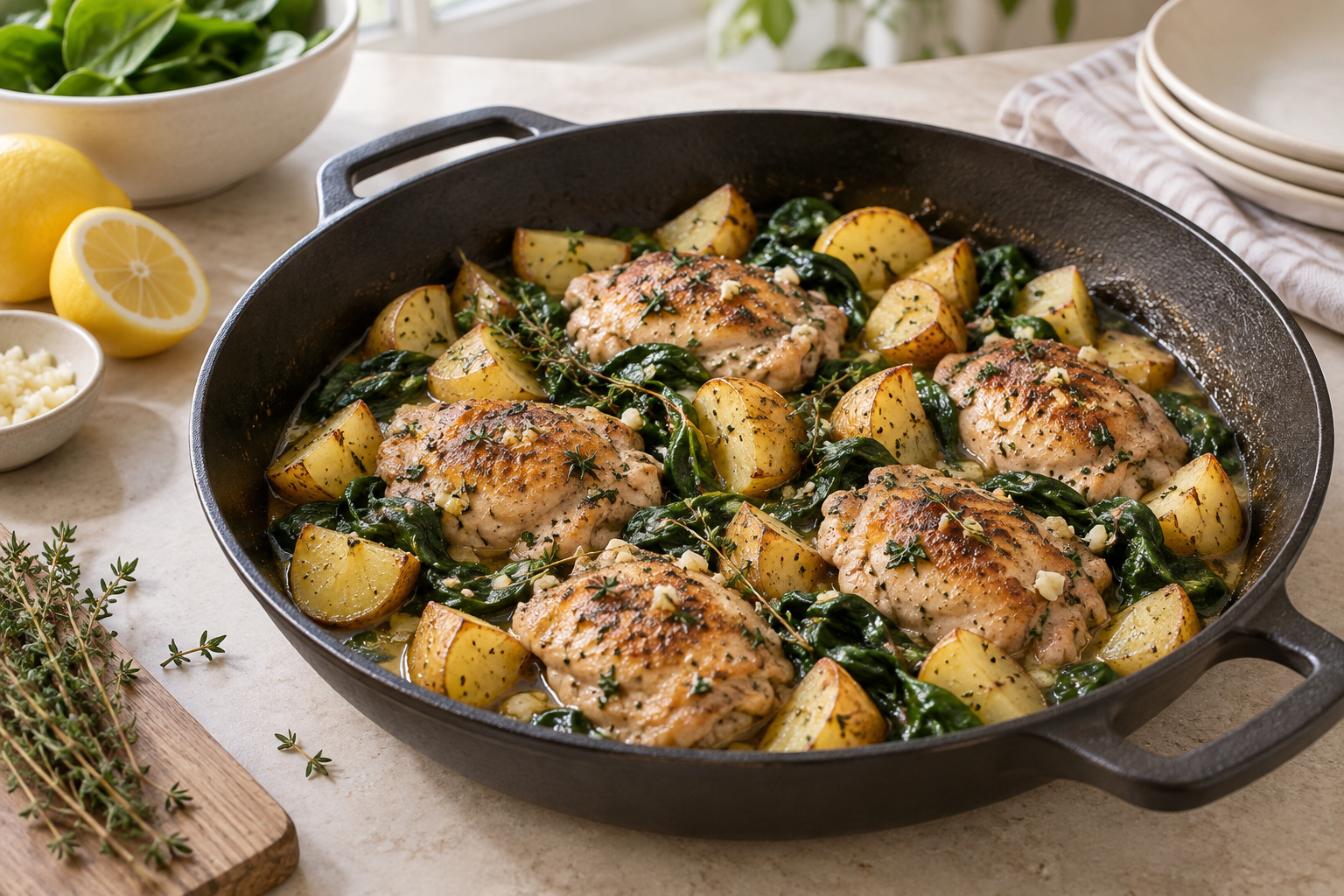 Step 4: Wilt the spinach and add lemon