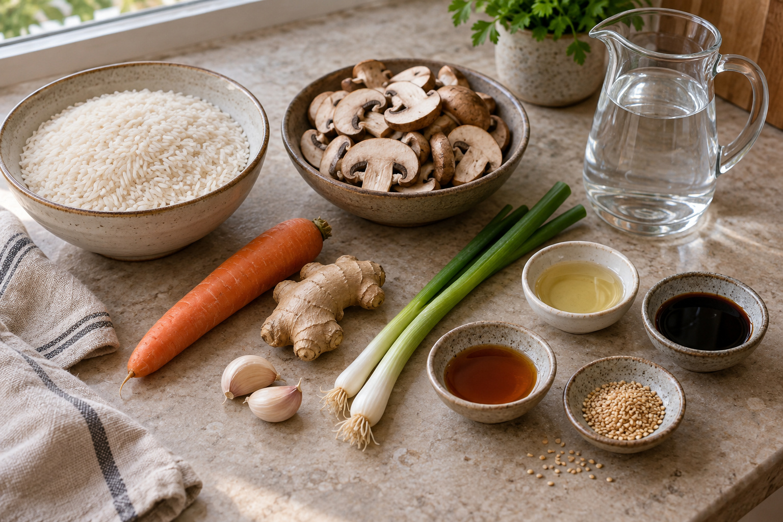 Ingredients for Sesame-Ginger Mushroom Rice